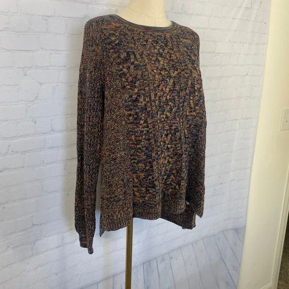 Y2K Faded Glory Multicolored Cable Knit Crewneck Sweater Size L - Picture 2 of 9